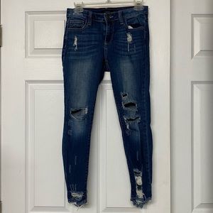 Cello Medium Dark Wash Distressed Destroyed Jeans Sz 3
